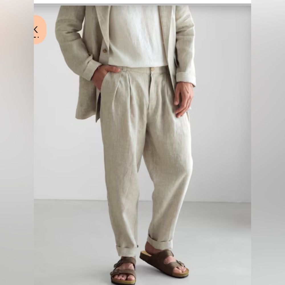 Ermenegildo Zegna Beige Linen Pleated Chinos